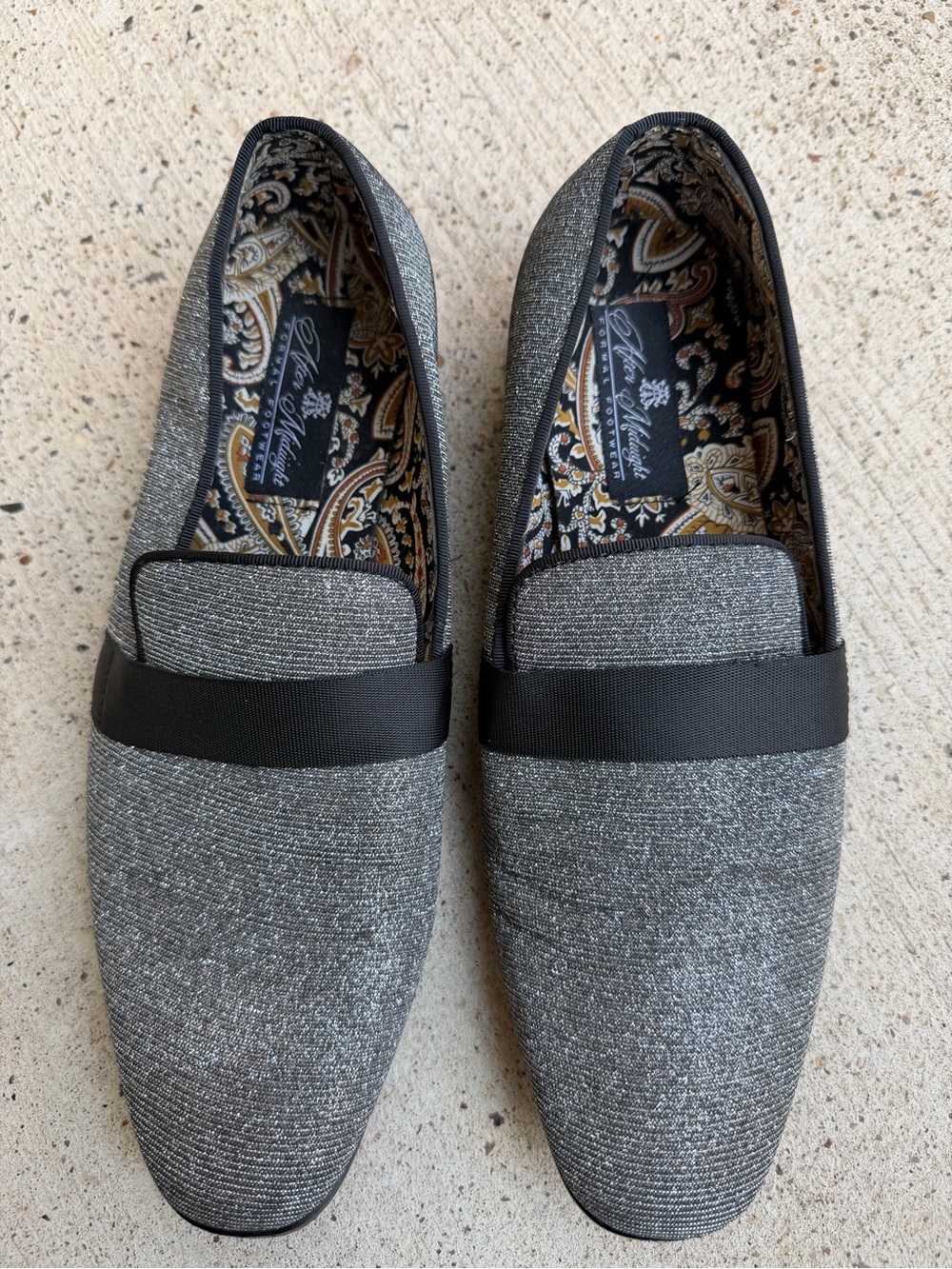 After Midnight Gunmetal Woven Smoking Loafers Red Bottom Men’s 9